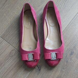 Salvatore Ferragamo Pink Suede Flats with Bow